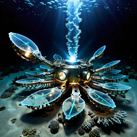 BIOMECHANICAL DEPTHS DISCOVERY: Advanced deep-sea drones encounter mysterious entities combining ancient machinery with living bioluminescence, documented at 6000m in the Mariana Trench.
HYBRID MACHINE-ORGANISM FEATURES:
- Clockwork mechanisms intertwined...