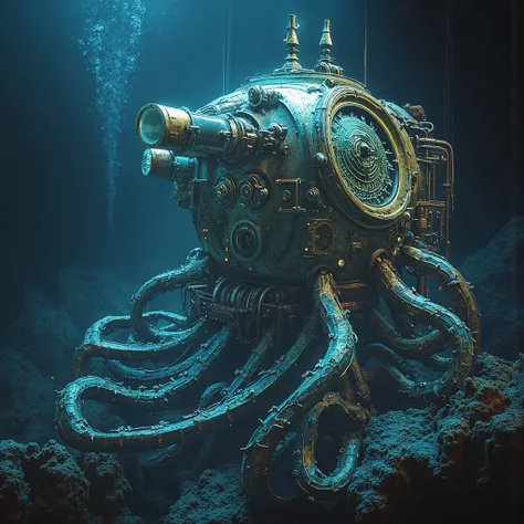 BIOMECHANICAL DEPTHS DISCOVERY: Advanced deep-sea drones encounter mysterious entities combining ancient machinery with living bioluminescence, documented at 6000m in the Mariana Trench.

HYBRID MACHINE-ORGANISM FEATURES:
- Clockwork mechanisms intertwined...