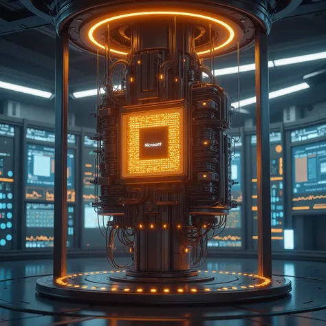 Ultra-realistic, photo-realistic, ultra-detailed, cinematography, realism, full focus, UHDR, hyperrealistic, 3D Rendering.     In a futuristic laboratory setting, a mesmerizing quantum computer stands at the center of the image. This intricately designed d...