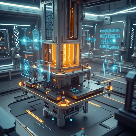 Quantum computing masterpiece: Advanced laboratory housing next-generation quantum processor, bleeding-edge technological visualization.

Core Technology Elements:
- Ultra-modern quantum computer with glowing orange core
- Elevated metallic platform with i...