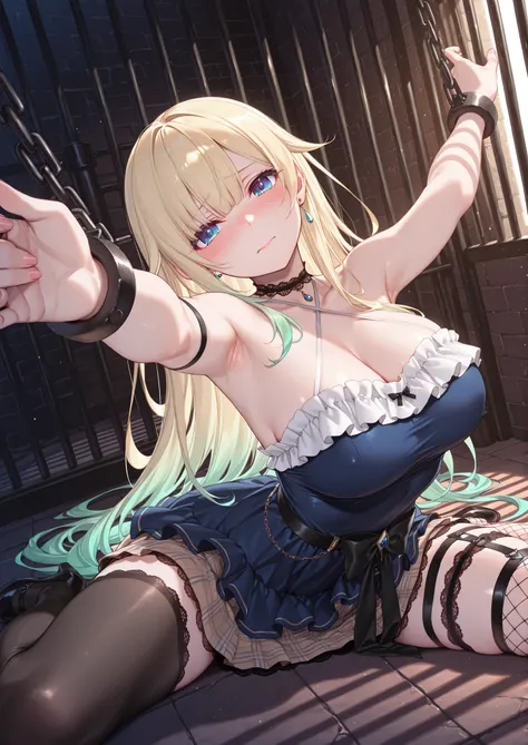 solo,masterpiece,best quality,super fine illustration、finely detail 、clear picture、UHD、HDR, amazing quality, highres, absurdres, very aesthetic, high resolution, ultra detailed, perfect details,vspoema,large breasts,blue eyes,blonde hair,gradient hair,long...