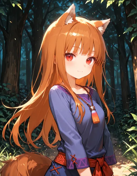 masterpiece, best quality, very aesthetic, 1girl,, holo, wolf ears, long hair, solo, red eyes, ginger hair, wolf tail,