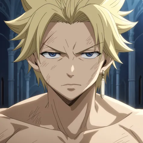 score_9, score_8_up, score_7_up, source_anime, StingFT, Sting blonde hair, light yellow Sting, 1boy, male focus, anime screencap, official style, intricate details, open silk black robe, detailed face, front view, Frontal portrait, looking at viewer, backg...