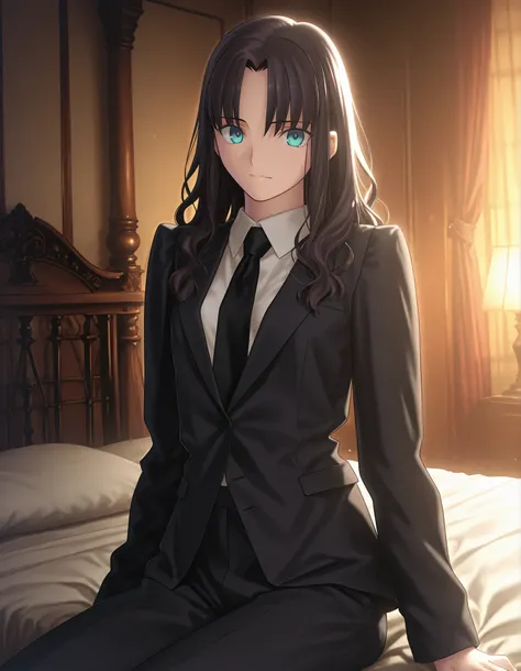 masterpiece, best quality, amazing quality, , 1girl, solo, mansion, looking at viewer, <lora:Fate_SNHA_style_ILL-v2:1> fatesnhastyle, game cg,fatevnstyle, ((cinematic light)), aqua marine eyes, wavy hair ,black hair, hair down, 7:3 parted bangs , (detail...
