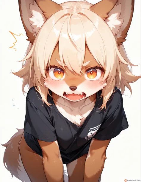 masterpiece, best quality, very aesthetic,, amazing quality, best quality, anime, 4k, exaggerated expression, solo, white background, detailed face and body, solo, simple eyes, anthro, furry wolf, angry, surprised, bottomless, black mini shirt, looking at ...