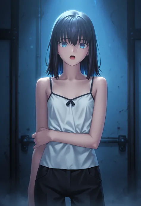 masterpiece, best quality, amazing quality, , 1girl, solo, ((ruin)), looking at viewer, <lora:Fate_SNHA_style_ILL-v2:1> fatesnhastyle, game cg,fatevnstyle, ((cinematic light)),((beautiful marine blue eyes)), (slit pupil), wavy hair ,black hair, hair down,...