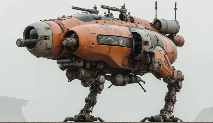 (masterpiece. ultra high definition .realistic)、small combat walking weapon with a total height of 2 meters、two-legged walking robot with thin ostrich legs、Very old lightweight robot、Ultra-fine machine-made ostrich legs、Bird leg joints、Exposed fine machine...