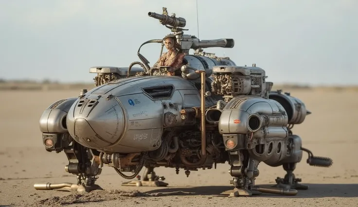 (masterpiece. ultra high definition .realistic)、small combat walking weapon with a total height of 2 meters、two-legged walking robot with thin ostrich legs、Very old lightweight robot、Ultra-fine machine-made ostrich legs、Bird leg joints、Exposed fine machine...