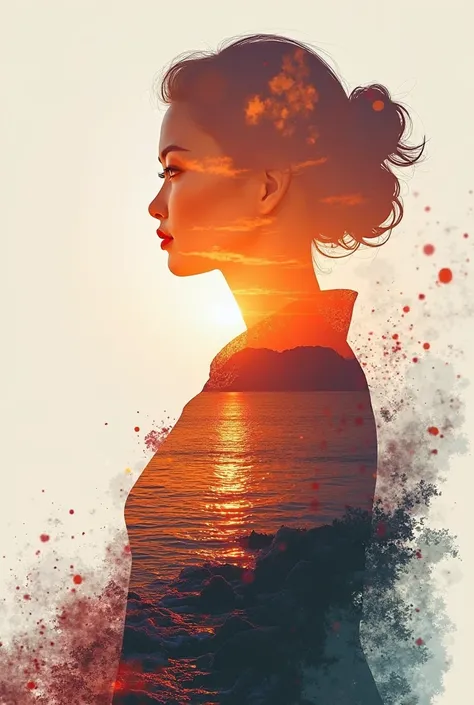 High quality,8k ultra high definition,美丽的Doubleexposure,combines the silhouette of the goddess with the sunset coast,The sunset coast should be used as the bottom background,details are incorporated into the goddess's silhouette,Clear lines,The background ...