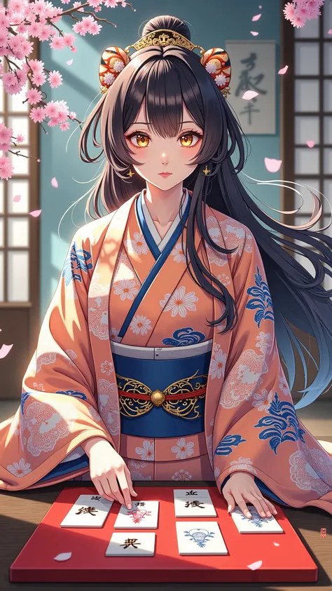 highdefinition image、A beautiful image of a girl wearing a haori hakama competing in a karuta tournament