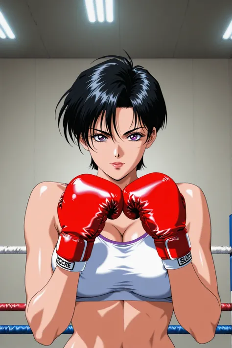 1 woman,solo ((short hair: 1.2)), ((black hair: 1.4)), 　、straight hair, purple eyes, big beautiful eyes, 1 woman with beautiful double eyelids, beautiful upper and lower eyelashes, , , beautiful upper and lower eyelashes , mature woman, tomboy, 
Sports bra...