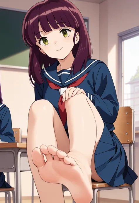 masterpiece, best quality, high resolution, absurdres, highres, amazing quality, very aesthetic, ultra detailed, perfect details, huge filesize, oldest BREAK 1girl, sitting, chair, table, sitting at the chair, <lora:shinobu-miyake-ponyxl-lora-nochekaiser:1...