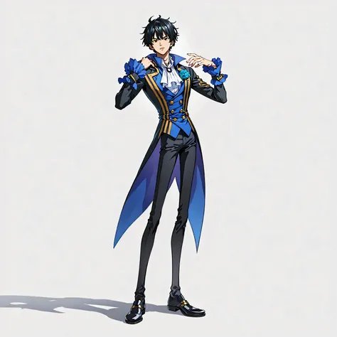(male), (adult man), (short black hair), (black eyes), (slim body), (aristocrat 1700s style outfit), (solo), (single character), (full body version), ((clean white background)), (no background), (highly detailed), (shadow), (standing pose), (natural light)...