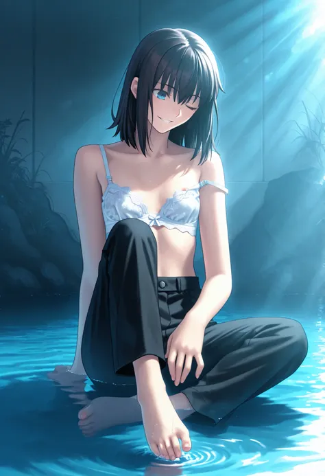 masterpiece, best quality, amazing quality, , 1girl, solo, ((detailed background, cinematic light)), looking down, (sunlight reflecting on skin, playful wink), <lora:Fate_SNHA_style_ILL-v2:1> fatesnhastyle, game cg,fatevnstyle, ((aged up:1.2)),black hair,...