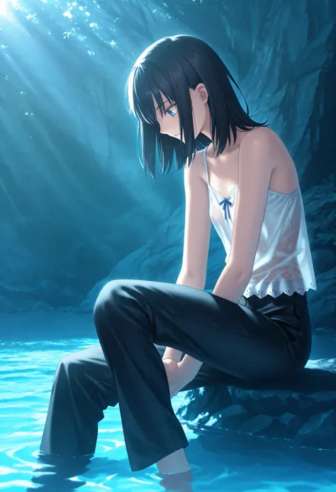 masterpiece, best quality, amazing quality, ,, 1girl, solo, ((detailed background, cinematic light)), looking down, (sunlight reflecting on skin, ), <lora:Fate_SNHA_style_ILL-v2:1> fatesnhastyle, game cg,fatevnstyle, ((aged up:1.2)),black hair, beautiful ...