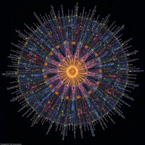 Crée une image infiniment complexe, fusionnant toutes les catégories et concepts existants. Elle doit inclure tout ce qui a été pensé, inventé ou imaginé par l'humanité, dépassant même la compréhension humaine. Chaque pixel doit représenter une idée, une p...