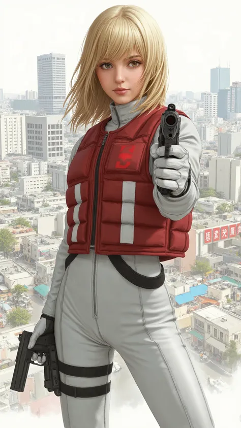  in high-definition images、(masterpiece、 exceptional quality 、Like a mirror、 cinematic experience 、very detailed、)、8k、wallpaper、(Best Illustrations:2.0)、(one woman:2.0)、(Motoko Kusanagi:2.0)、(a world view like Ghost in the Shell:2.0)、(white tactical bodysu...