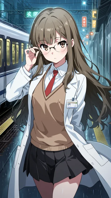 BREAK (masterpiece:1.2), best quality, high resolution, unity 8k wallpaper, (illustration:0.8), (beautiful detailed eyes:1.6),Empty neon-lit street in Tokyo,
puddles reflecting colorful signs,
soft rain falling, steam rising from vents,
distant train...