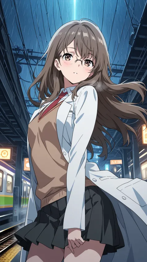 BREAK (masterpiece:1.2), best quality, high resolution, unity 8k wallpaper, (illustration:0.8), (beautiful detailed eyes:1.6),Empty neon-lit street in Tokyo,
puddles reflecting colorful signs,
soft rain falling, steam rising from vents,
distant train...