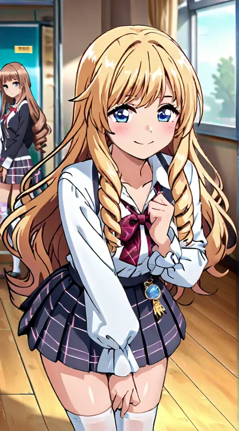 Beautiful Illustrations,viewers,girls, high school students, Blonde, (Long Hair:1.8), (drill hair:1.7), bang, hair between the eyebrows, blue eyes,
beautiful hair, beautiful face, Beautiful Detailed Eyes, beautiful collarbone, beautiful body, beautiful thi...