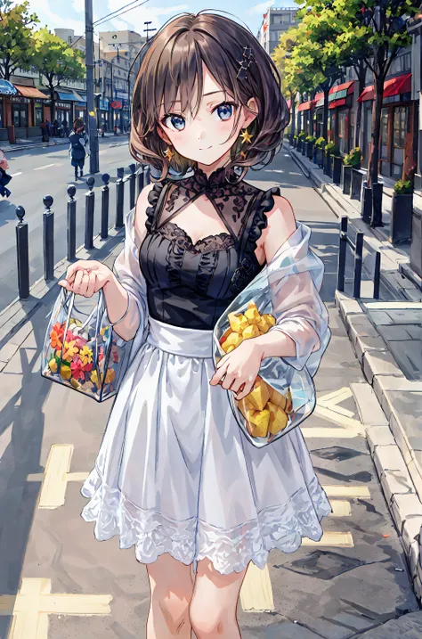 High definition raw color picture, professional shooting, (((((Bokeh))))), writing border depth, Taken with Sony α7IV,,Highest Quality,TOKYO DISNEYLAND,TOKYO DISNEYLANDの活気に満ちた魔法のような雰囲気の中を歩く, casual clothes、cute服、Cinderella Castle can be seen in the backgro...