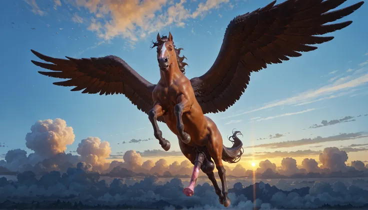 by Taran Fiddler, by Lauren Mattson, by Anhes, male, feral, Pegasus, horse cock, anatomically correct horse penis, flared horse cock, sagging balls, equine sheath, erect horse cock, long equine penis, thick thighs, wide hips, winged horse, solo, tan and da...
