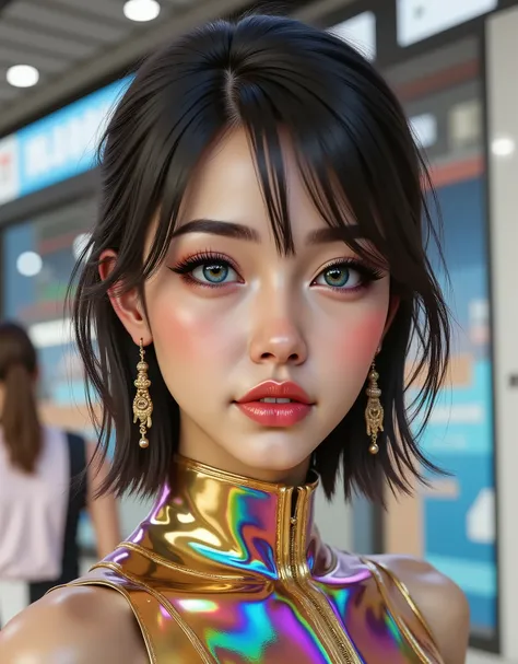 (Carefully draw Long blue eyelashes),((perfect dark_eyeshadows)),detailed lips:1.3,(apply glossy red_lipstick:1.3)(pink_makeup:1.25), perfect composition\ {"Sexy and beautiful, tall and slim, young Chinese woman"} [hair ("black,short (wavy, combed up, behi...