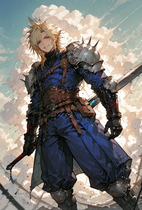 (score_9,score_8_up,score_7_up),((MAN, 1 MAN, CLOUD STRIFFE , FINAL FANTASY VII, CLOUD full SOLDIER clothers, WITH A BASTARD SWORD,), ,,extremely detailed,dynamic lighting,best quality,,,best quality,high quality,, , dynamic angle, , thick thighs, motion l...