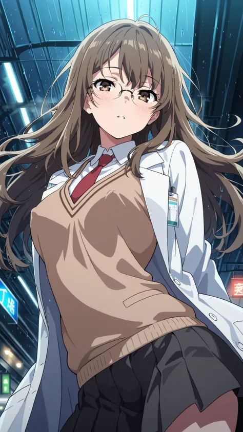 BREAK (masterpiece:1.2), best quality, high resolution, unity 8k wallpaper, (illustration:0.8), (beautiful detailed eyes:1.6),Empty neon-lit street in Tokyo,
puddles reflecting colorful signs,
soft rain falling, steam rising from vents,
distant train...