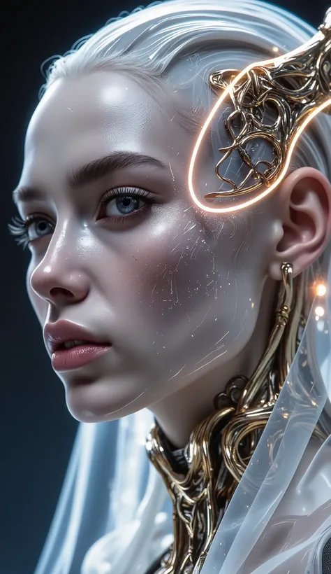 Close up.Extraterrestrial woman, otherworldly beauty , Beyond Human Understanding, ethereal skin texture , Cosmic brightness, Stylish alien features, surreal e majestoso, ultra detalhado, cinematic lighting, 8k