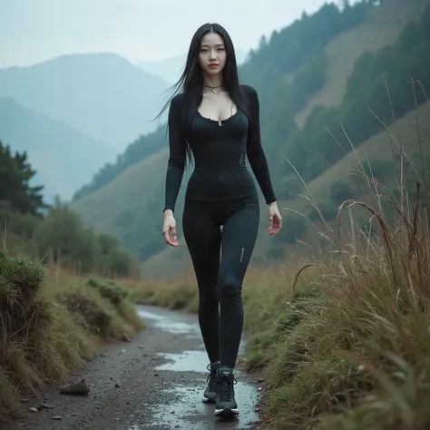 ohwx woman, Beyond indescribably and unimaginably beautiful, sexy, mystical and elegant Korean warrior-dancer-singer woman, Karina, gorgeous face,  beautiful glowing skin complexion and amazing physical form,  she has long straight hair, busty, curvaceous ...