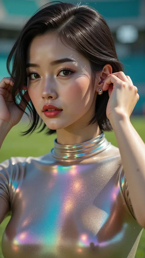  photorealistic Realism, (Ultra high resolution Realistic eyes clear, sharp, absurd quality, not blurry), [long blue_eyelashes:1.33][perfect dark_eyeshadow:pink:1.45][glossy red_lipstick:1.3] professional Magic Makeup on eyes:1.2, perfect composition\ {Cha...