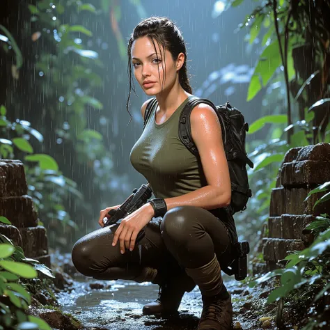 Sexy famous scene：wet body from a jungle expedition：famous for her wisdom and sexiness《tomb Raider》protagonist of the series，Wear rain with bravery、dripping into her cleavage（See[web:1⁊]mentions her “iconic outfit”）。
• Scene description： Wet hair sticks to...