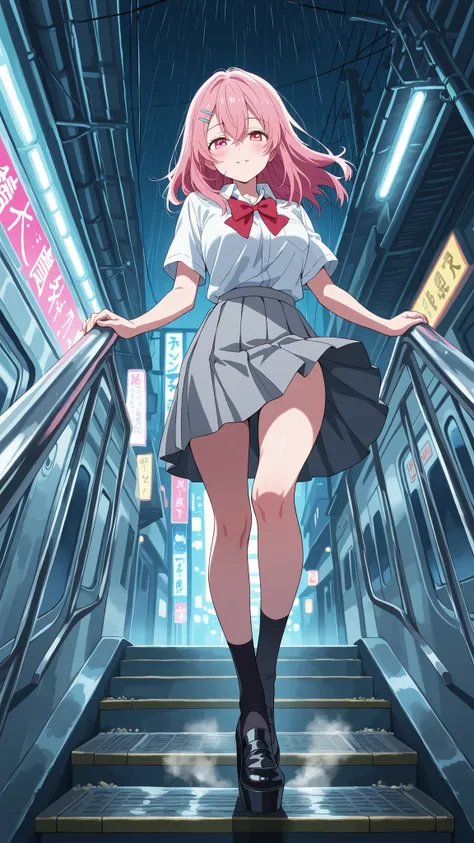 BREAK (masterpiece:1.2), best quality, high resolution, unity 8k wallpaper, (illustration:0.8), (beautiful detailed eyes:1.6),Empty neon-lit street in Tokyo,
puddles reflecting colorful signs,
soft rain falling, steam rising from vents,
distant train...