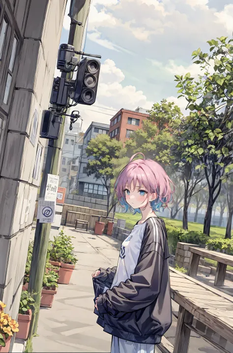 ( masterpiece), Highest Quality, cute girl leaning on a wall, is embarrassed, , Intimate moments, cute, cropped shirt, look down, High Angle, close, BREAK she says is embarrassed, she says , forest setting , cute imgae