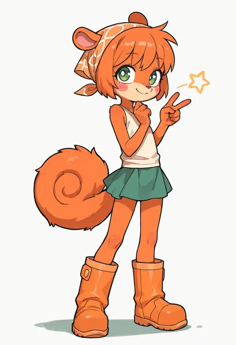 score_9, score_8_up, score_7_up, 1girl, solo, masterpiece:1, best quality:1, amazing quality:1.5, very aesthetic:1.5, absurdres:1.5, newest, thick outline, black outline, Mitzi, 1girl, furry, furry female, short hair, tail, animal ears, green eyes, squirre...