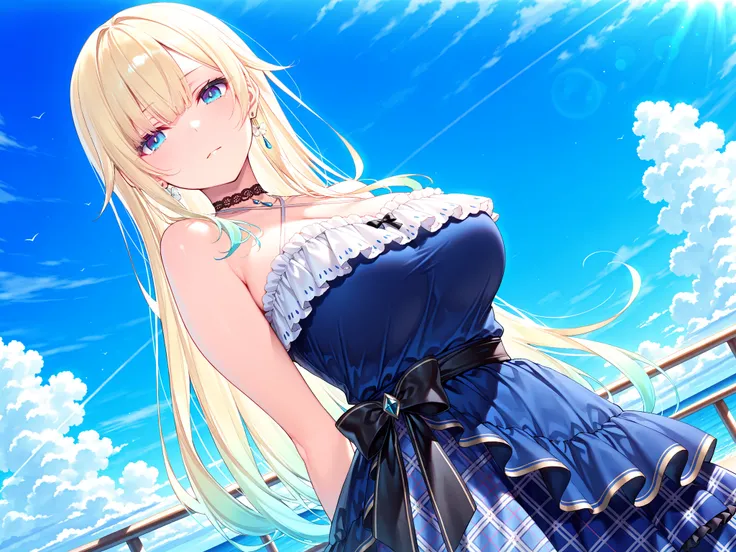 solo,masterpiece,best quality,super fine illustration、finely detail 、clear picture、UHD、HDR, amazing quality, highres, absurdres, very aesthetic, high resolution, ultra detailed, perfect details,vspoema,large breasts,blue eyes,blonde hair,gradient hair,long...