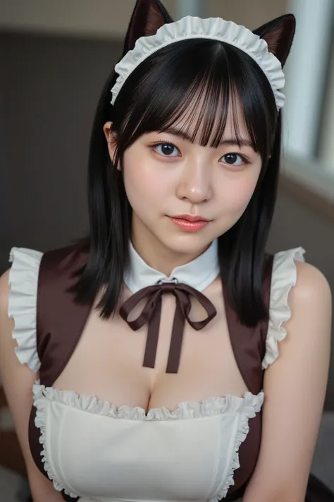 This photo captures a beautiful Japanese woman. ((maid costume, cat ear)), 
The image is very high resolution, with clear skin texture.
The focus is very sharp and focused on her face.
This is an ultra-high resolution image.
Her facial expression is sexy. ...