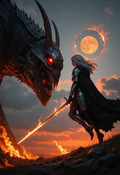 score_9, score_8_up, score_7_up,(side view),(Asymmetrical Composition),{{{top quality}}} , {{Super Detailed}} , {{very delicate and beautiful}}, (masterpiece, UHD, 8K, 16K),(medieval fantasy),(close shot),
Under the (lunar eclipse), on the battlefield of b...