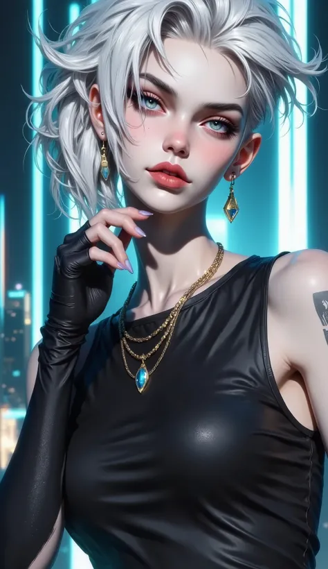 score_9, score_8_up, score_7_up, (by jailbird:1.5), (by kittydee:1.5), (by zummeng:1.5), masterpiece, best quality, (solo), 1girl, expressive eyes, feminine eyes, perfect face, grey eyes, (white hair:1.5), (punk style hair), (asymmetrical haircut), medium ...