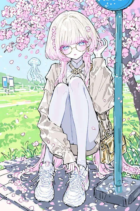 (ma1ma1helmes_b_illu,sketch,) The white-skinned Korean girl. She has white skin with pink blush. She has blue eyes, pink eyelashes and pink eyebrows. She has light Korean makeup, and her lips have pink gloss. She has straight longest ground-length bleached...