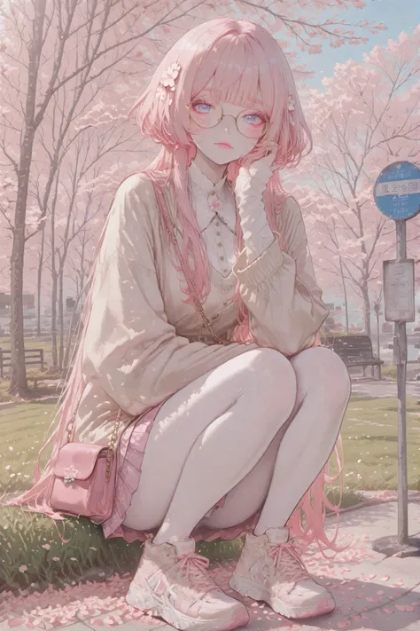 (Fantasy_eyes,)(masterpiece, detailed:1.2),The white-skinned Korean girl. She has white skin with pink blush. She has blue eyes, pink eyelashes and pink eyebrows. She has light Korean makeup, and her lips have pink gloss. She has straight longest ground-le...