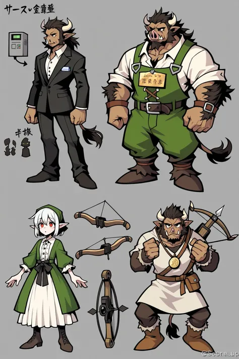 Experienced character reference sheet adoptable for office dark elves bestiary, masterpiece , modern day alternate universe, no background, full body, multiple views , best quality , masterpiece , character sheet , dungeon & dragons , visual novel , featur...