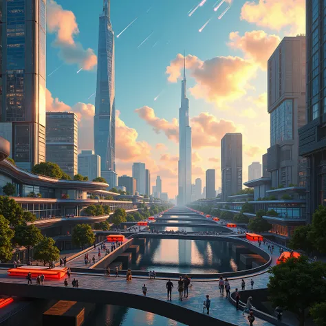  future、beautiful、fantastic、City、is struck by near-future、Feeling Fast、watching the city from above、Meteors in the sky