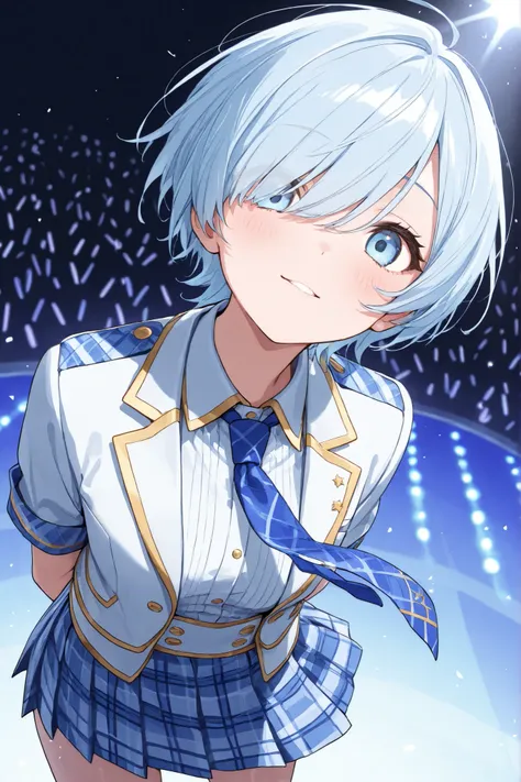 Light Blue Eyes、light blue shortcut、Idol、crouches、