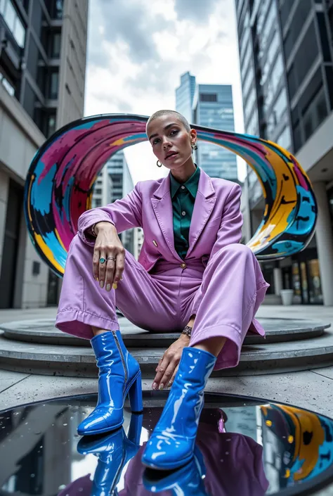 8k, hyper-realistic, photorealistic, hdr,
A hyper-realistic fashion portrait in 8K HDR format, shot in a futuristic urban setting at a low angle to emphasize strength and personality. A model, an androgynous woman with flawless, radiant skin and an avant-g...