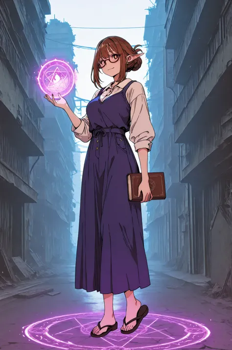 masterpiece, best quality, amazing quality, very aesthetic, high resolution, newest, hyper-detailed, (long shot),solo, female character, ((Sumireko Ogawa from Mysterious Disappearances)) pointed ears, elf ears, MILF, casual look wearing contemporary fashio...