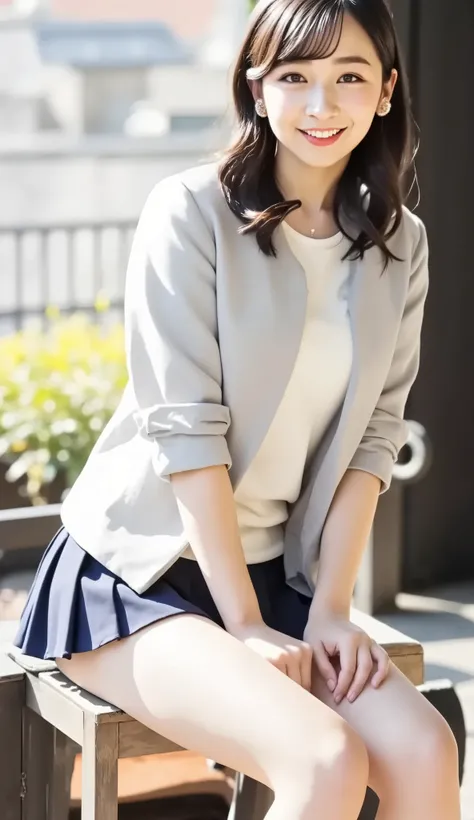 live-action、shot with a Canon EOS R5, 50mm lens, f/2.8 apertur、Highest Quality、super high resolution、8K、school、what a high school girl looks like、uniform、Emphasize the cleavage,Seductive pose、front view、Full body photo、sitting on a chair、(poses that accent...