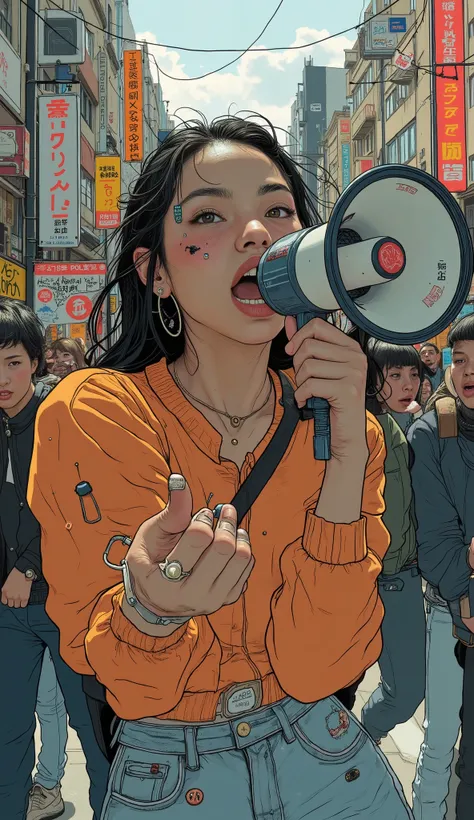 unfriendly woman holding a megaphone gesturing with her hand, screaming, screaming, people Screaming, Screaming screaming, ist, calling for action, high quality image, loud , , someone is Screaming, screaming furiously, Screaming, agile young woman, noisy,...