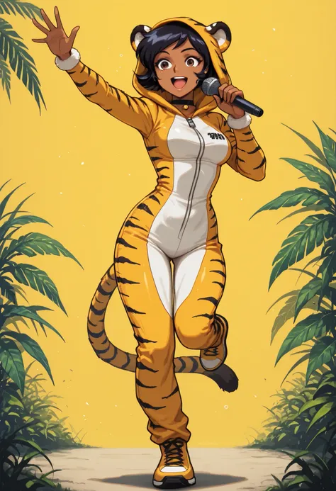 masterpiece, best quality, good quality, cartoon, totally_spies_2k24 alex, black hair, short hair, brown eyes, dark-skinned female, pink lips, medium breasts, choker. | score_9 , score_8_up , score_7_up , source_anime , masterpiece , best quality , 1girl ,...